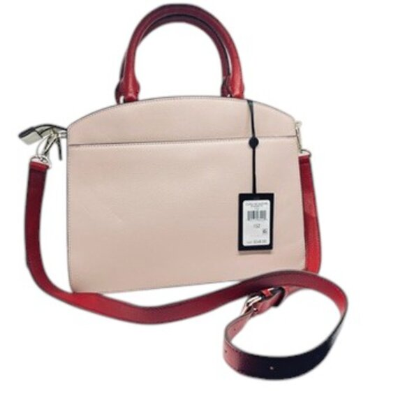 DKNY CLARA LEATHER SATCHEL CROSSBODY BAG RED PINK GOLD TONE COLORBLOCK NWT - Picture 8 of 13